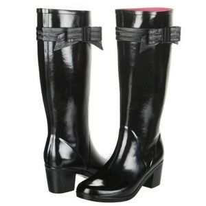 Kate Spade Heeled Rain Boots Black & Pink